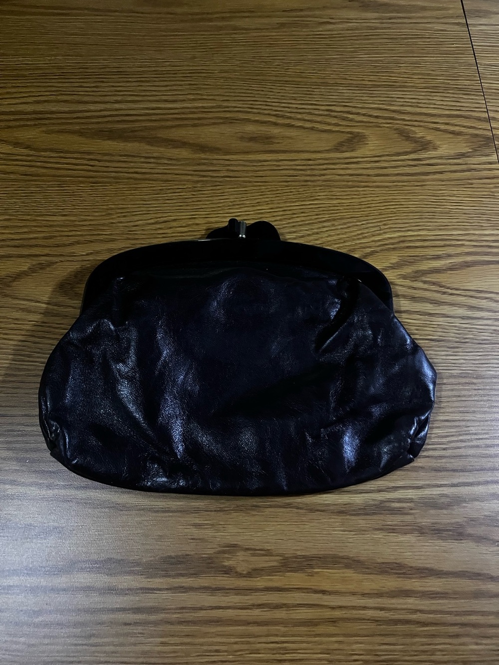 Classic Dark Brown Leather Kiss-Lock Clutch Bag